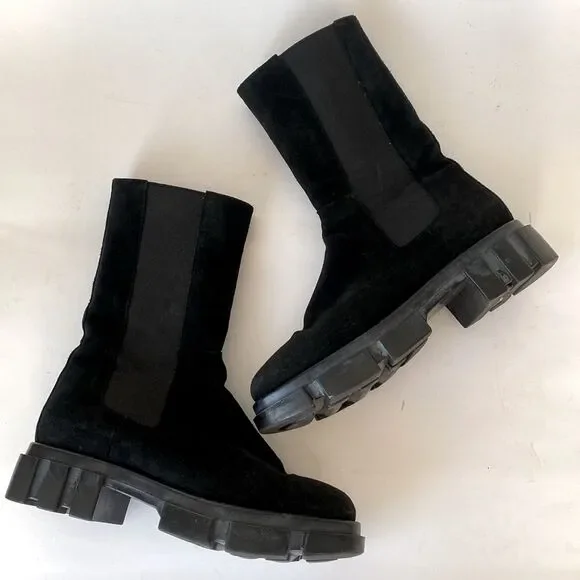 Free People Tristan Chelsea Lug Sole Boots Black Suede Chunky Heel Sz 9 Moto Emo - Picture 4 of 15